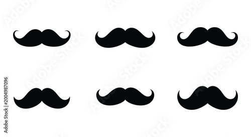 Canvastavla Six black mustache silhouettes on a white background