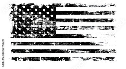 Bild auf Leinwand Distressed American Flag Grunge Texture Black White Isolated