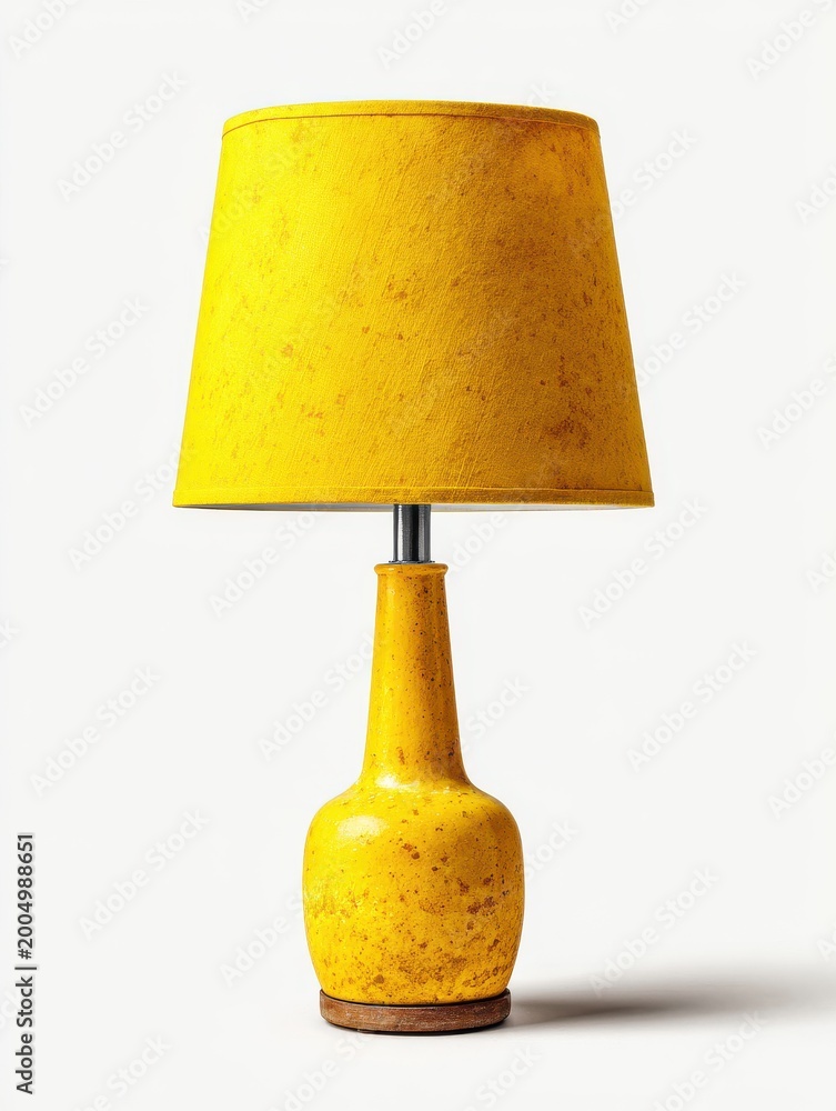 Fototapeta premium Textured Yellow Ceramic Table Lamp With Tapered Shade Studio Shot
