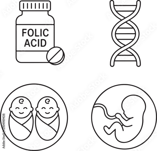 Принти на полотні Folic acid supplement benefits for pregnancy and newborn twins with dna illustra
