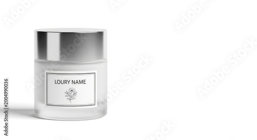empty luxury cosmetic jar with silver lid on white background minimal product packaging mockup