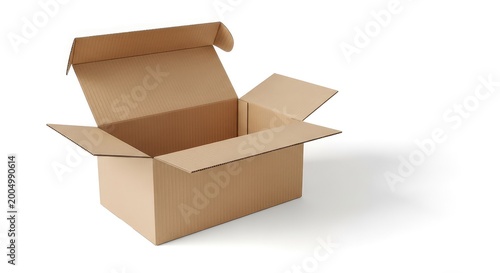 empty open cardboard box isolated on white background for packaging or shipping