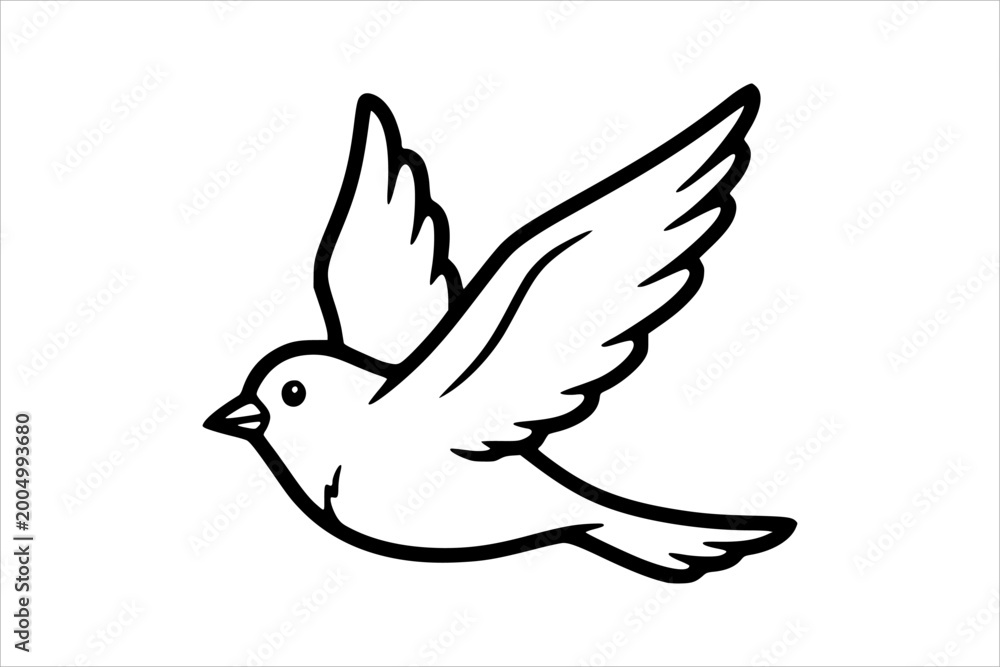 Fototapeta premium Simple Flying Bird in Clean Outline Style with Spread Wings