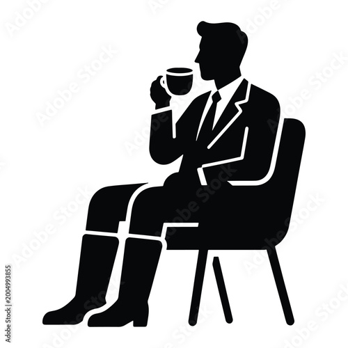 Businessman Silhouette Sitting on Chair Drinking Coffee Vector Illustration for Professional Design