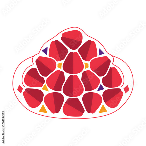 Colorful abstract geometric pattern featuring red shapes  