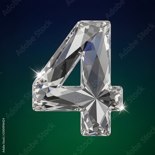 Crystal Digit Four Number in Diamond Cut Glass Style