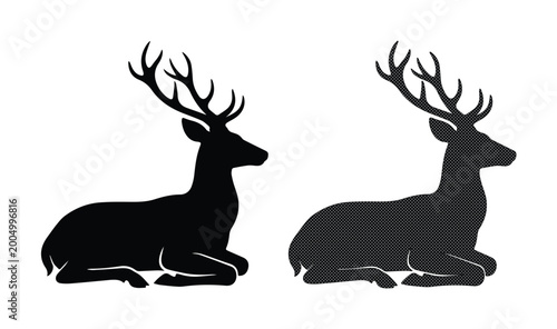 Bild auf Leinwand Deer silhouette vector set, black buck with antlers lying down, wild stag animal
