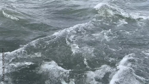 powerful river current with white water ripples and bubbles. Natural flowing water stream, fast moving river surface, and liquid texture in organic environment, ideal for nature concepts