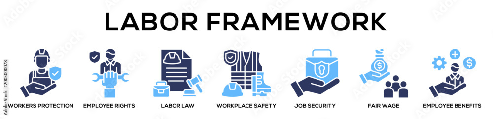 Fototapeta premium Glyphcolor - Labor Framework web banner icon vector illustration concept