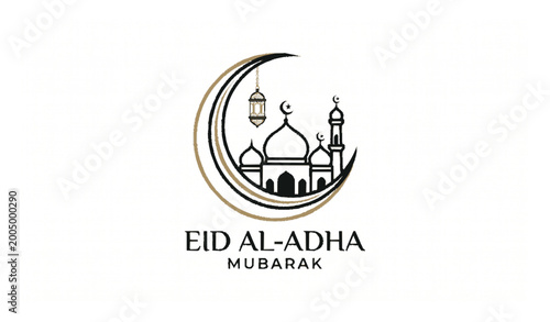 Eid al Adha logo crescent moon mosque and lantern elegant Islamic festival vector design Free Download Eid al Adha logo crescent moon mosque and lantern elegant Islamic festival vector design - GFXLoad