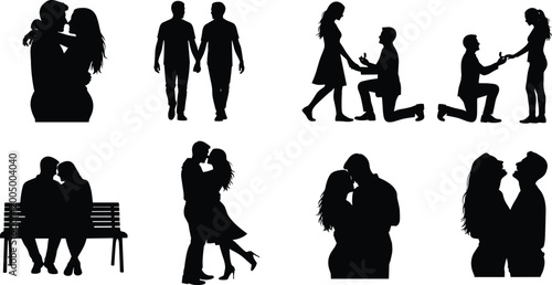 Canvastavla Romantic couple silhouettes set featuring love, proposal, kissing, walking and d