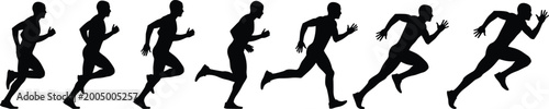 Tableau sur toile Running athlete silhouettes sequence showing sprint motion phases, dynamic movem