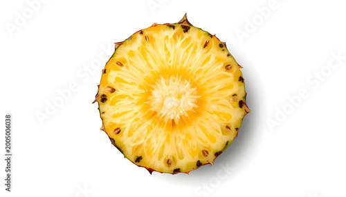Pineapple slice cross section tropical fruit yellow texture healthy nutrition lifestyle concept white background photo