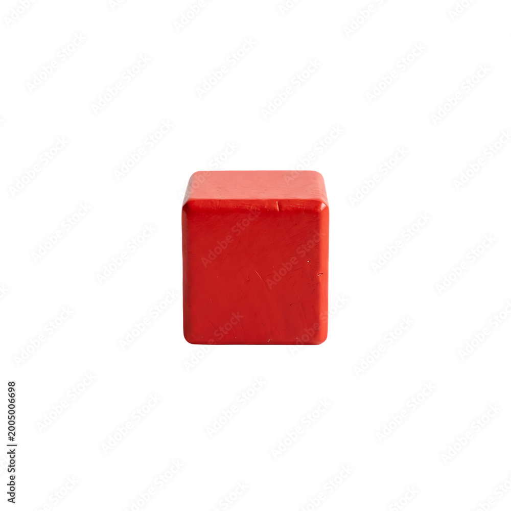 Fototapeta premium Small Red Square Plastic Building Block Toy Brick Isolated on White Background