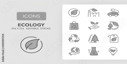 Foto Ecology icons set sustainable living environmental awareness and green initiativ