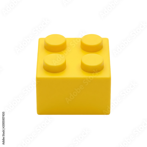 A High Quality  Yellow Plastic Building Block Toy Brick Isolated on White Background. Yellow LEGO Brick with Eight Studs Illustration on white background