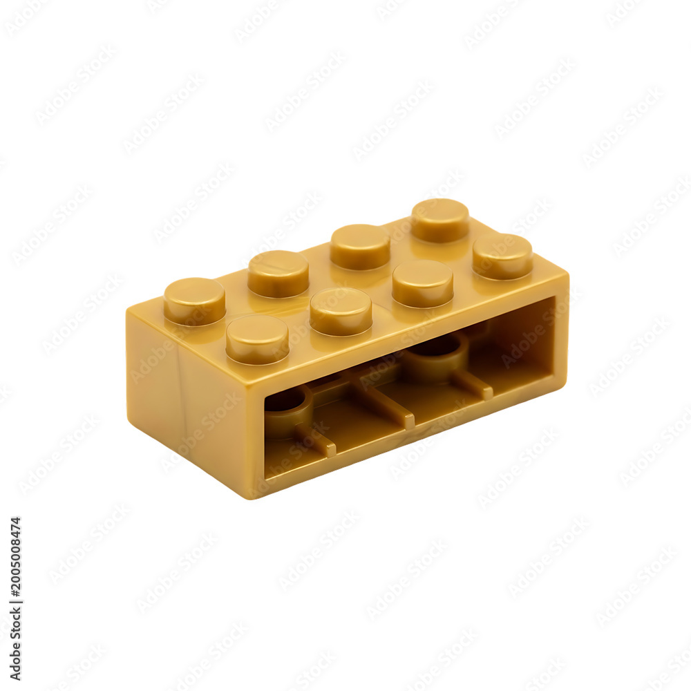 Fototapeta premium A high Quality Single Orange Plastic Building Block Toy Brick Isolated on White Background .Orange Brick with Eight Studs illustration on white .