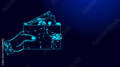 Fotografie A stylized digital vector illustration showing a glowing blue hand holding a lea