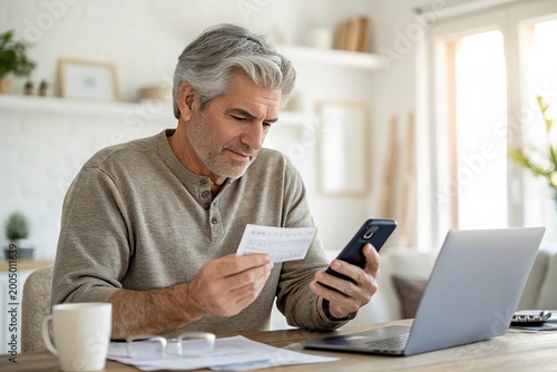 Man checks bank statement on phone