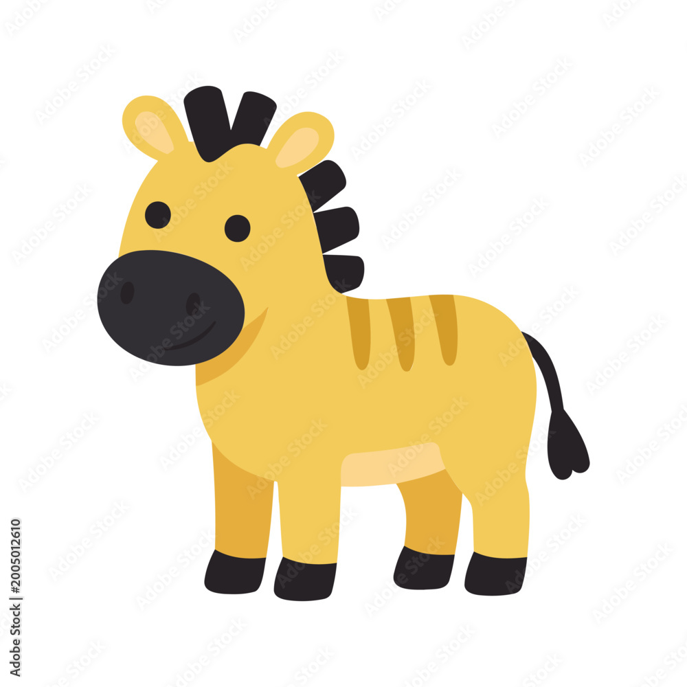 Fototapeta premium Cartoon zebra standing, with yellow fur and black mane and tail