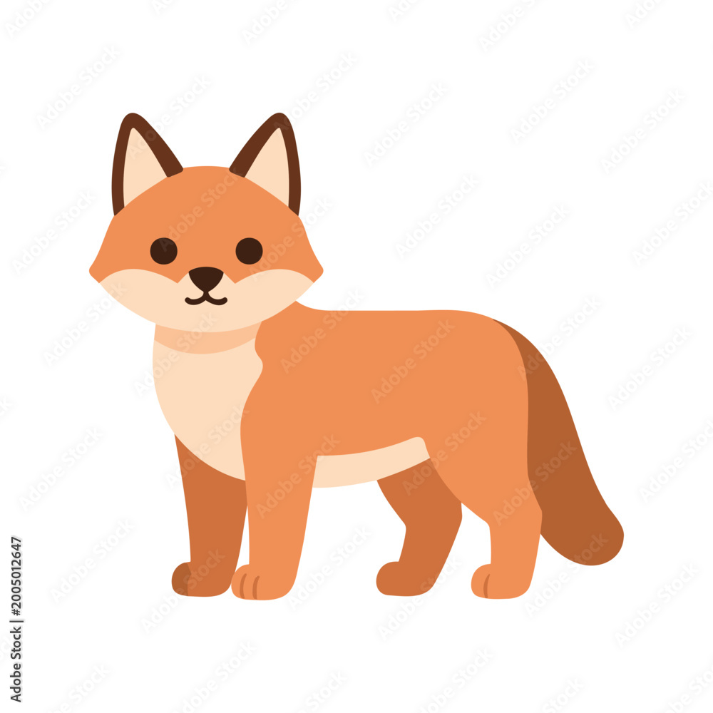 Fototapeta premium Cute fox illustration standing on a white background in a simple cartoon style