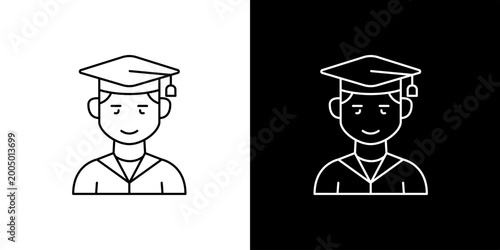 Valokuva Minimalist line art icon of a proud graduate in cap and gown, embodying academic