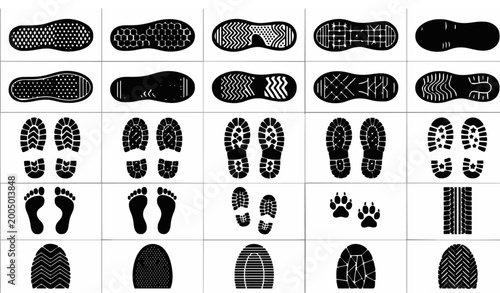 Tableau sur toile Shoe sole imprint vector icon set with footprint tread and shoe print symbols