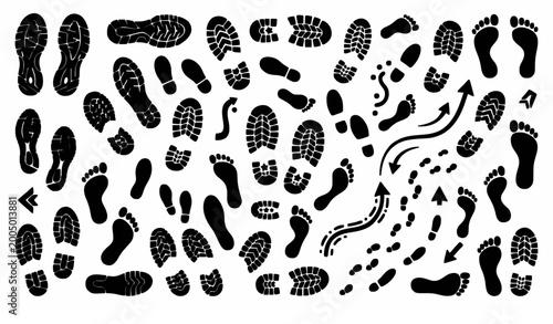 Tableau sur toile Trendy shoe sole imprint vector bundle with footprint tread and shoe print symbo