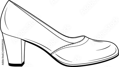Elegant fashion illustration of a classic women's high heel pump shoe in minimalist line art style for footwear design inspiration.
