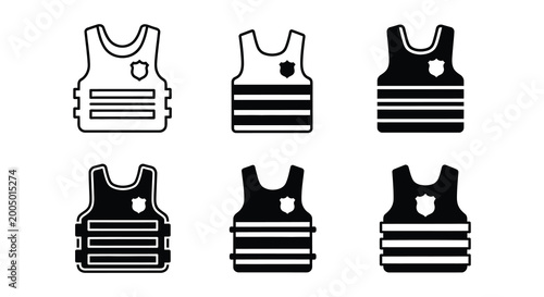 Foto Body vest icons set black linear style on white background