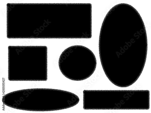 Abstract Black Geometric Shapes with Fuzzy Grainy Edges - Distorted Circle, Square, and Rectangle Vector Set