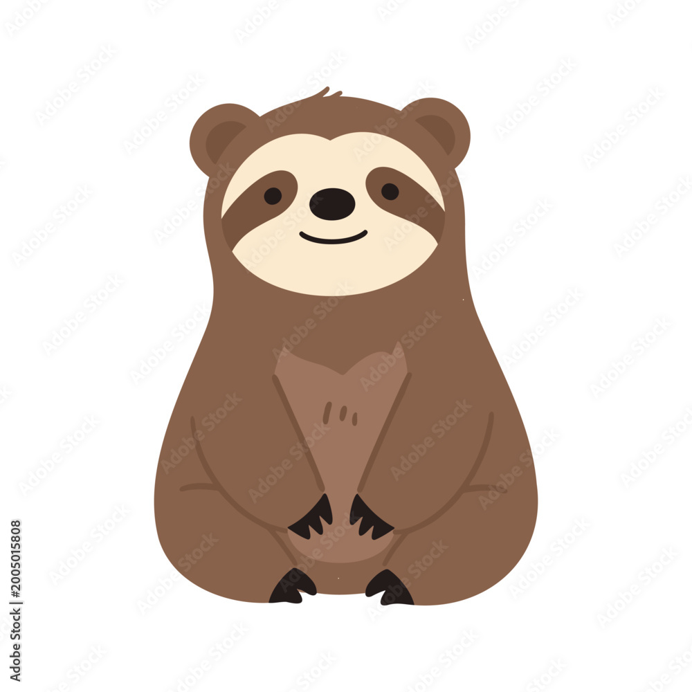 Fototapeta premium Cute sloth sitting upright with a happy expression on a transparent background