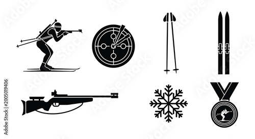 Foto Biathlon icons set black silhouette on white background