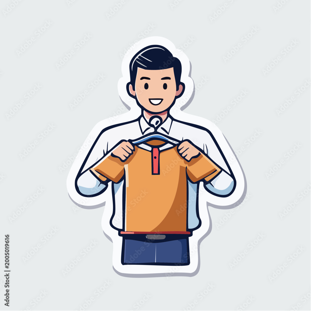 Fototapeta premium Man Holding Orange Polo Shirt on Hanger