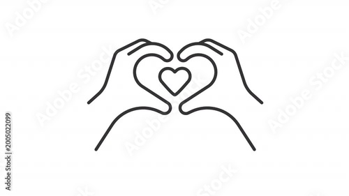 Animated hands with heart line icon. Love relationship animation. Charity and volunteering activity. Giving support to people in need. Outline element on white background. HD video with alpha channel