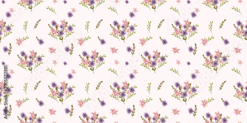 Seamless Watercolor Pink Flower Pattern; great for textile design and wrapping paper