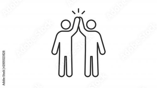 Animated friends giving five line icon. Agreement expression by hand gesture animation. Team members celebrating success. Outline element on white background. HD video with alpha channel