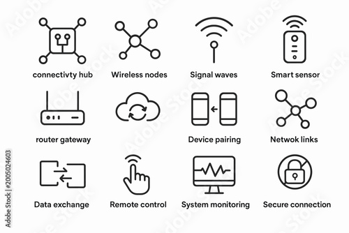 IoT Connectivity Icons. IoT connectivity infrastructure. Line outline icon set of IoT connectivity