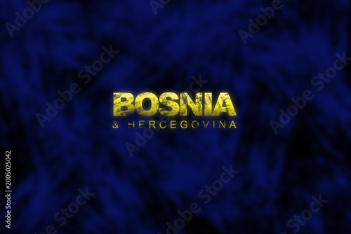 Yellow Bosnia & Hercegovina text over black and dark blue pattern with a grunge style to it.