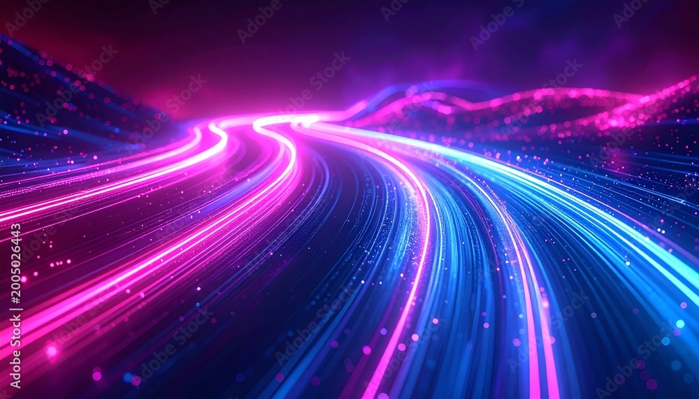 Fototapeta premium Abstract high-speed data stream with glowing lines representing digital communication, internet connectivity, and advanced technology.