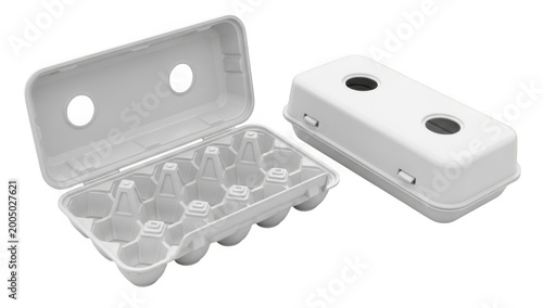 White styrofoam egg cartons, one open and one closed