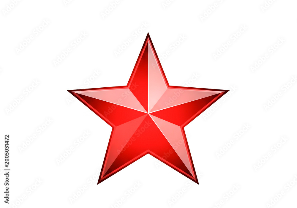 Obraz premium Shiny red five-pointed star with gradient metallic effect