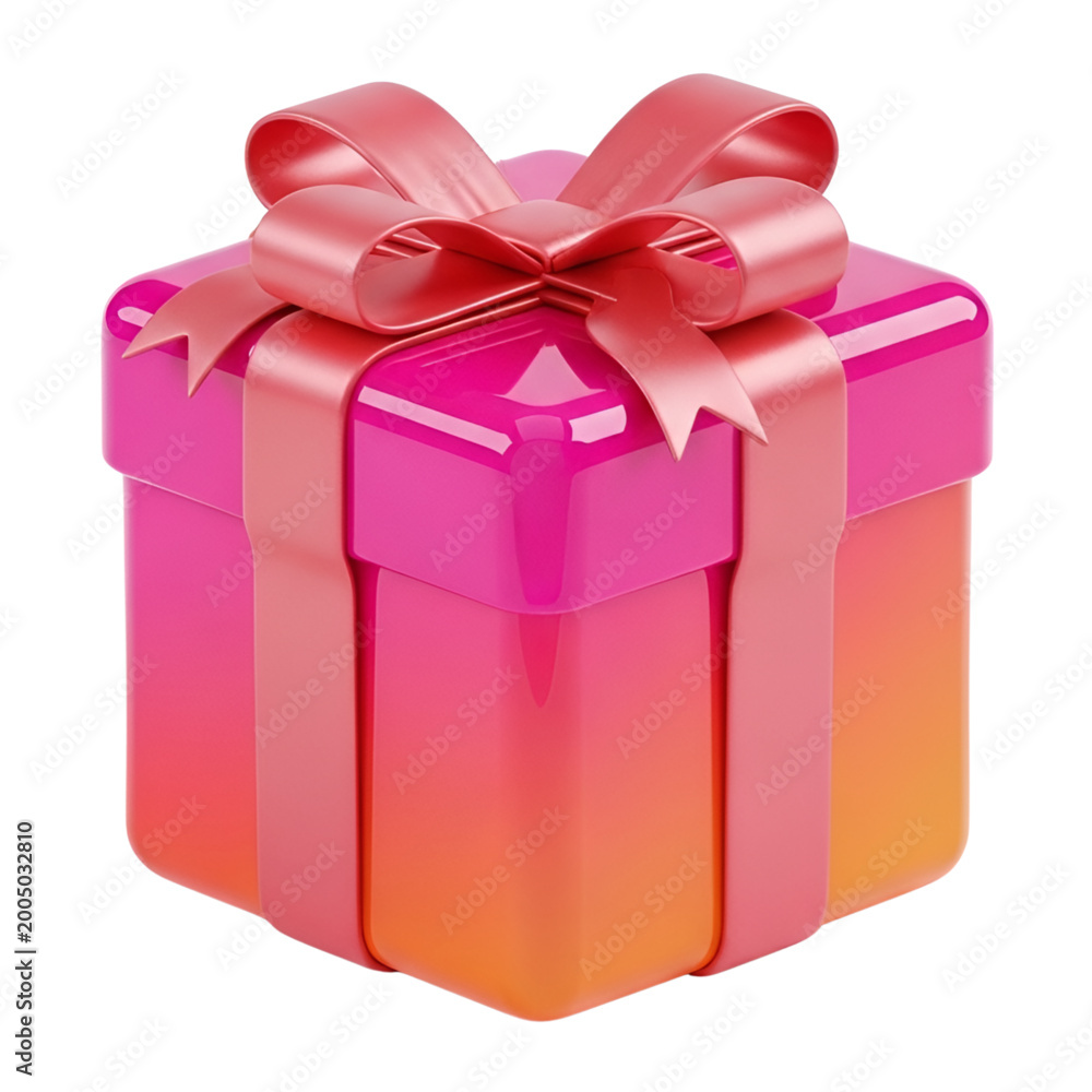 Obraz premium Pink Gift Box with Red Bow on White Background
