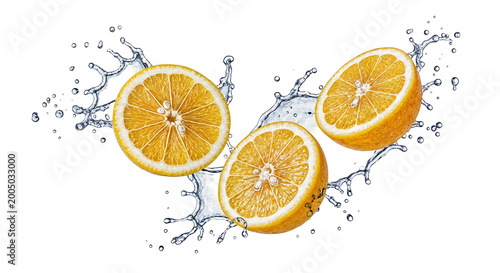 fresh orange slices with water splash