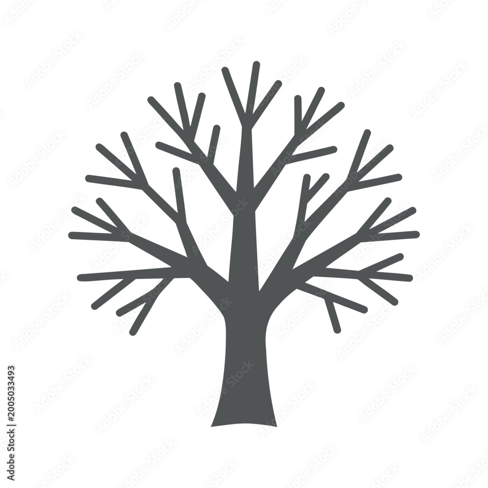 Fototapeta premium Stylized tree silhouette with bare branches against a crisp white backdrop