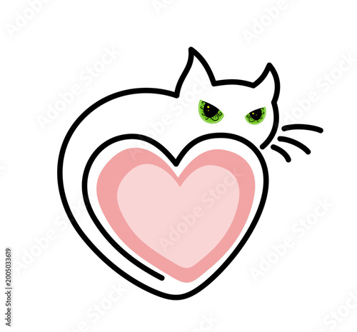 Stylized symbol of heart with cat.