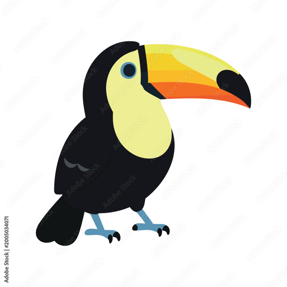 Fototapeta premium Illustration of a toucan bird with a large, colorful beak on a white background