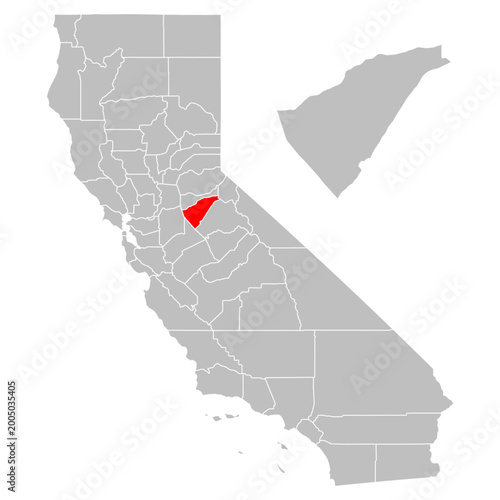 Schilderij op canvas Calaveras County Highlighted on California State Map Vector Illustration