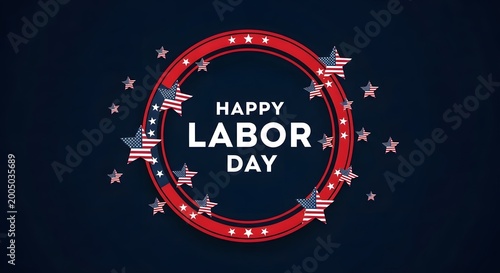 Happy Labor Day celebration banner with red white and blue patriotic stars and fireworks background
