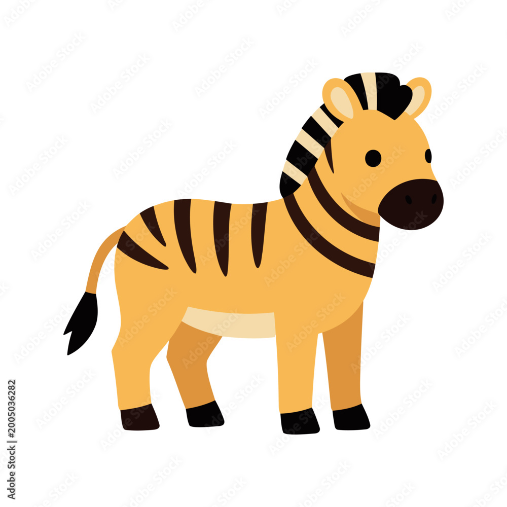 Fototapeta premium Stylized vector illustration of a golden zebra with dark brown stripes standing calmly